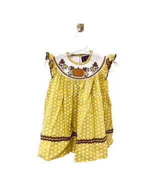 Lil Cactus Fall Pumpkin Yellow Smocked Dress Size 3-6M